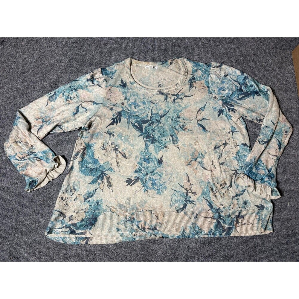 Concepts Sweater Womens 2XL Multicolor Floral Puff Sleeve Knit Pullover